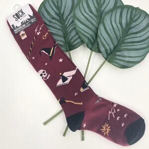 Sock It To Me Maroon Red Black Magic Hat Moon Spell Halloween Kids Knee Socks